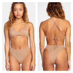 NWT RVCA Solid Crossback Top & High Rise Cheeky Bottoms S in Wood